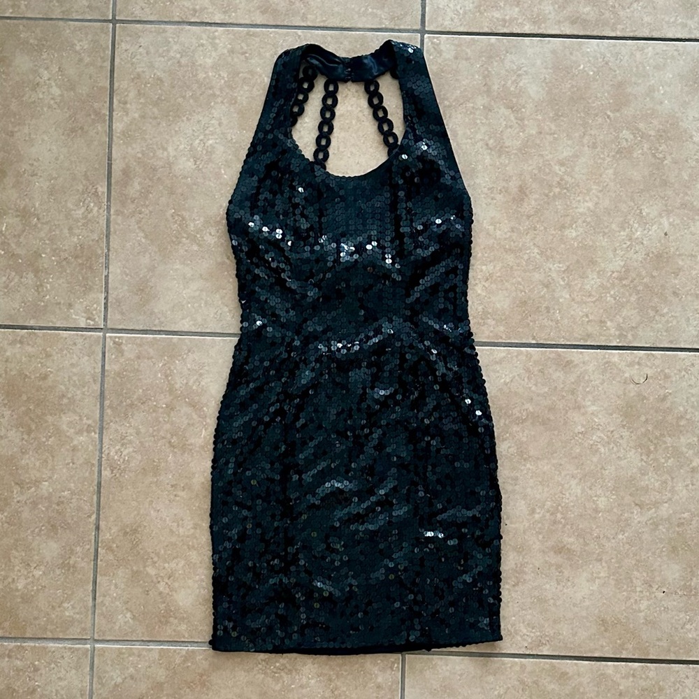 Niteline - Black Sequin Dress with beaded back strap detail